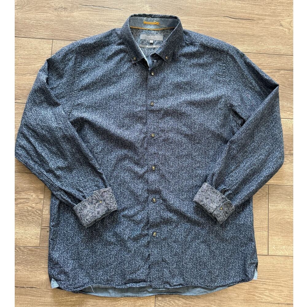 Ted Baker London Shiprek Modern Fit Blue Floral Button Down Shirt Size 16.5